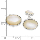 Sterling Silver 925 Oval Mother of Pearl Cuff Links  Polished, Bezel Set, Men's